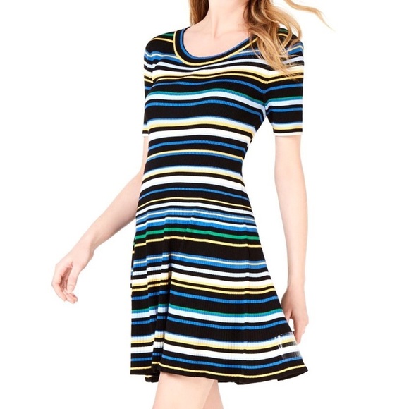 Maison Jules Colorful Striped A-Line Sweater Dress - Picture 1 of 7